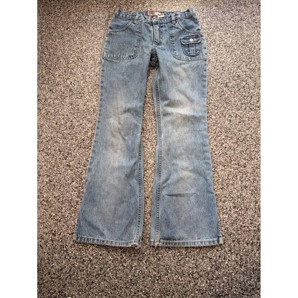 Vintage Old Navy Blue Jeans Girls 10 Light Wash Wide Leg Utility Denim Side Slit